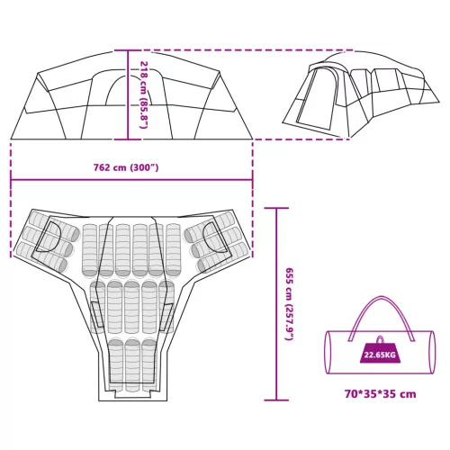  Sátor Zöld 6 személyes Poliészter