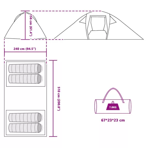  Sátor tetővel Egyéb Zöld és Fekete 510 x 240 x 156 cm Poliészter