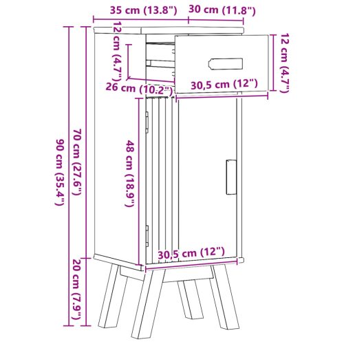  Fürdőszoba Tároló Szekrény 35x30x90 cm Tömör Fenyő