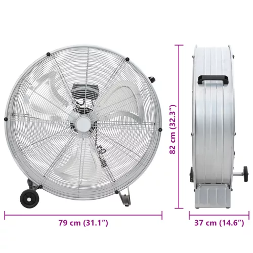  Kerek Ventilátor Kerekekkel, 3 Sebességgel, Ezüst, Φ77 cm