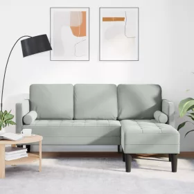  3-Fős Kanapé Chaise L alakú Világosszürke 160 cm Pamut