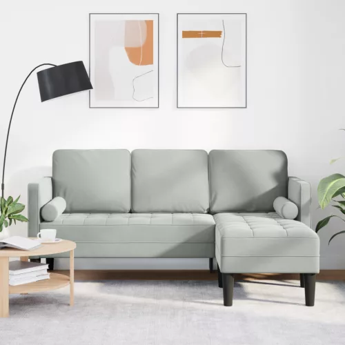 3-Fős Kanapé Chaise L alakú Világosszürke 160 cm Pamut