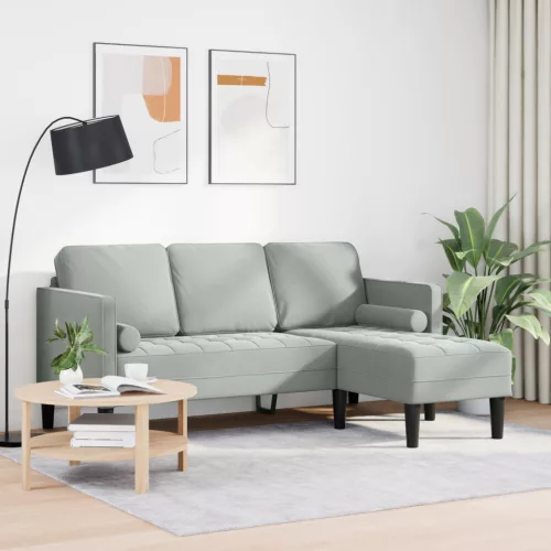 3-Fős Kanapé Chaise L alakú Világosszürke 160 cm Pamut