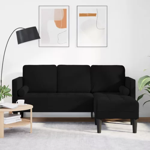  3-fős kanapé chaise longue - L alakú, fekete, 160 cm bársony