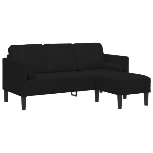  3-fős kanapé chaise longue - L alakú, fekete, 160 cm bársony