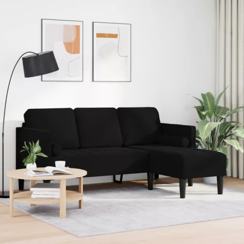  3-fős kanapé chaise longue - L alakú, fekete, 160 cm bársony
