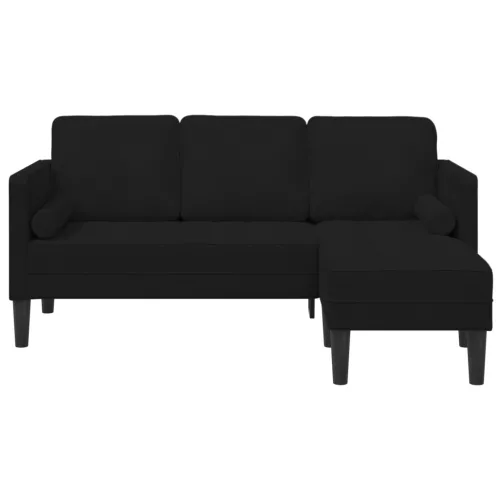  3-fős kanapé chaise longue - L alakú, fekete, 160 cm bársony