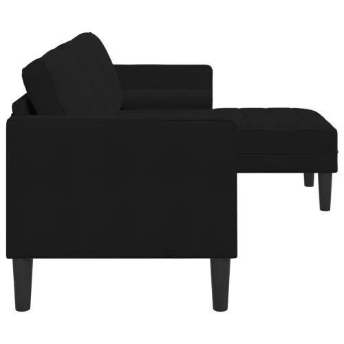  3-fős kanapé chaise longue - L alakú, fekete, 160 cm bársony