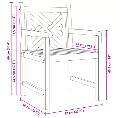  Kerti Szék 2 pcs Barna 58 x 60 x 90 cm Tömör tíkfa