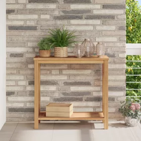    Konzolasztal tárolóval polcokkal Barna 85 x 35 x 75 cm Tömör tíkfa