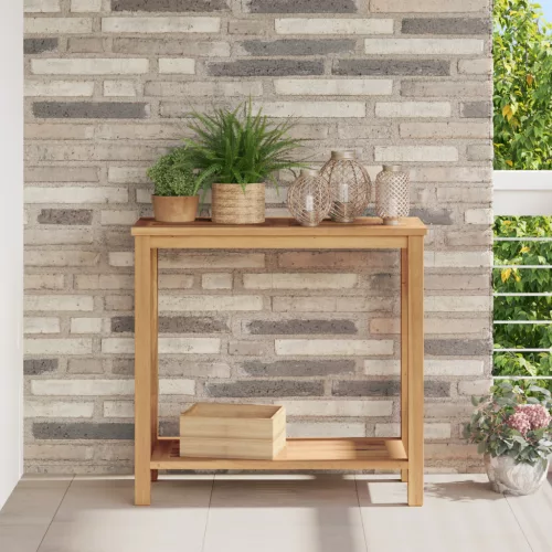  Konzolasztal tárolóval polcokkal Barna 85 x 35 x 75 cm Tömör tíkfa