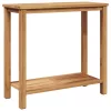  Konzolasztal tárolóval polcokkal Barna 85 x 35 x 75 cm Tömör tíkfa