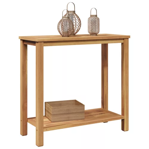  Konzolasztal tárolóval polcokkal Barna 85 x 35 x 75 cm Tömör tíkfa