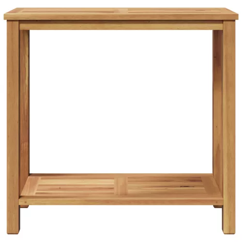  Konzolasztal tárolóval polcokkal Barna 85 x 35 x 75 cm Tömör tíkfa