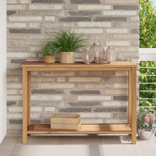  Konzolasztal tárolóval polcokkal Barna 110 x 40 x 45 cm Tömör tíkfa
