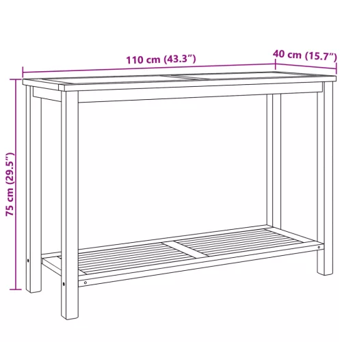  Konzolasztal tárolóval polcokkal Barna 110 x 40 x 45 cm Tömör tíkfa