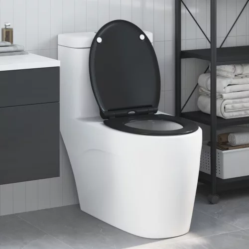  Gyorsan Oldható WC Ülőke Puha Zárral Duroplast Fekete