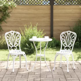  3 részes Kerti Bistro Szett - Fehér Öntött Alumínium
