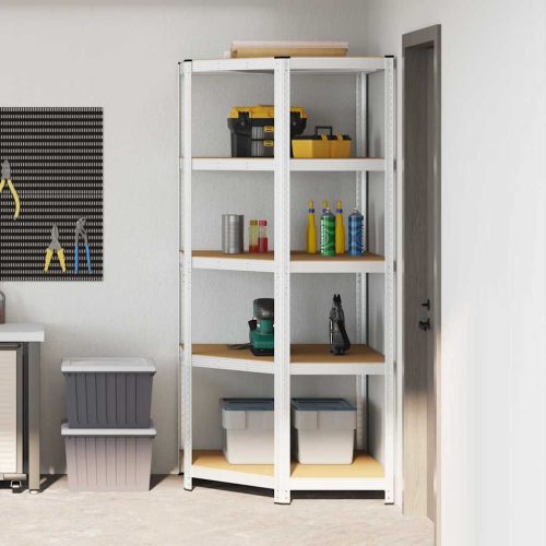  Sarokpolc polcokkal tárolóval Ezüst 90 x 90 x 198 cm Faanyag