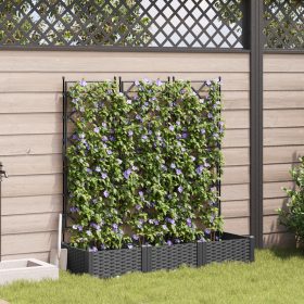    Kertészeti Cserép trellis-szel 3 db Fekete 120x40x125.5 cm