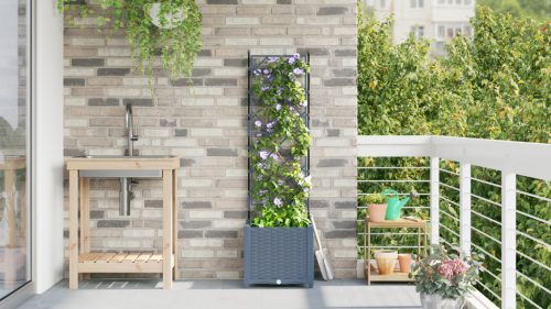  Kerti Cserép Trellissel Világosszürke 40x40x143 cm