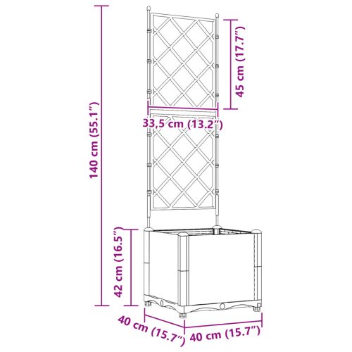 Kerti Cserép Trellissel Világosszürke 40x40x143 cm