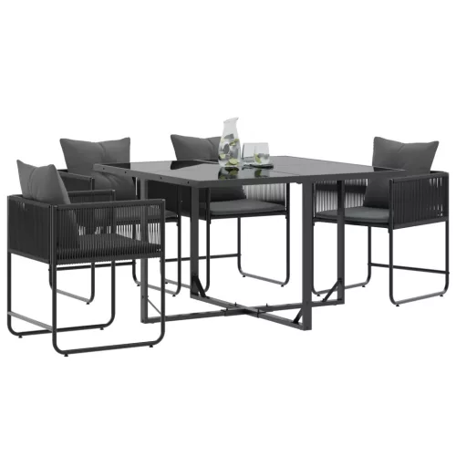  Kerti Székek Párnákkal 4 db Fekete Polirattan