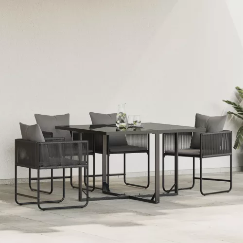  Kerti Székek Párnákkal 4 db Fekete Polirattan