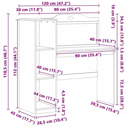  Táblafesték Íróasztal Fehér és szürke 120 x 45 x 118.5 cm