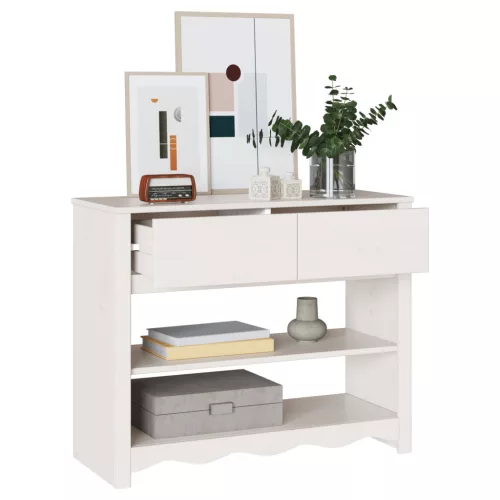  Konzolasztal DRAMMEN" Fehér 89,5x37x73 cm Szilárd Fenyőfa"