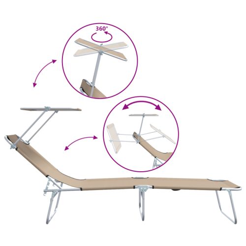  2 db-os Összecsukható napozóágy sátorral Taupe 600D Oxford szövet