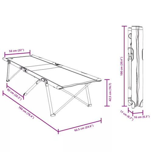  Összecsukható Kempingágy Szürke Alumínium Nagy Összecsukható