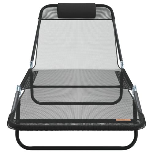  Összecsukható Napozóágyak 2 db Fejtámlával Fekete Textilén