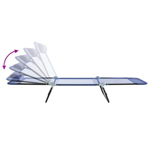  Összecsukható Napozóágyak 2 db Kispárnával Tengerészkék Textilén