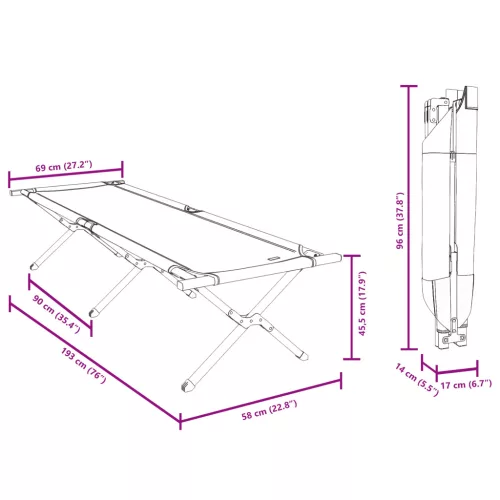 Összecsukható napozóágy hordtáskával fekete 600D Oxford szövet