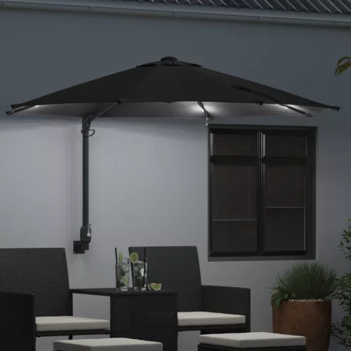  Fali rögzítésű kertiparaván LED-del Fekete 248 cm