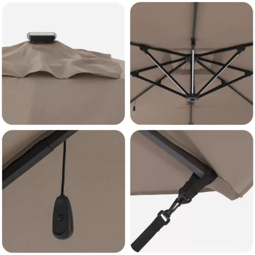 Cantilever Roma Napernyő LED-fénnyel - Taupe (286 x 285 x 270 cm) - Alumínium