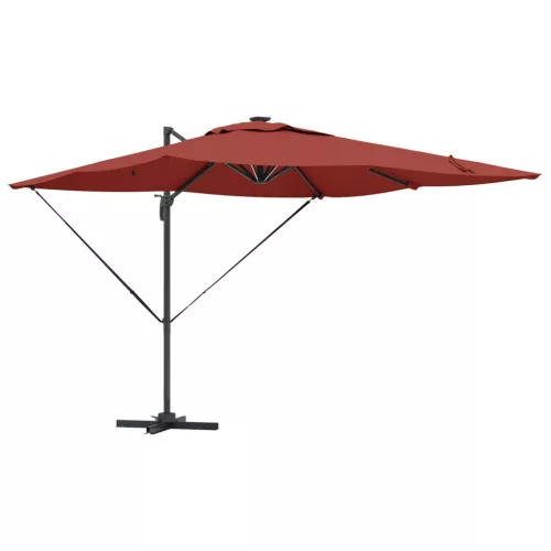  Roma Cantilever Napernyő LED lámpákkal, terrakotta - 286 x 285 x 270 cm, alumínium.