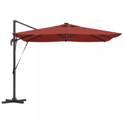  Roma Cantilever Napernyő LED lámpákkal, terrakotta - 286 x 285 x 270 cm, alumínium.