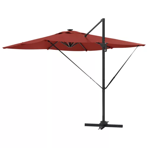  Roma Cantilever Napernyő LED lámpákkal, terrakotta - 286 x 285 x 270 cm, alumínium.
