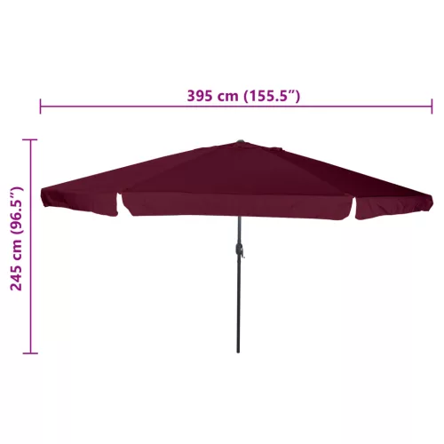  Kerti Napernyő 395 cm átmérőjű, 245 cm magas, Burgundi vörös
