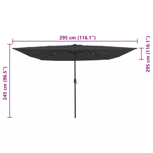  Négyzet Kert Napernyő LED Fénnyel 295x245 cm Antracit