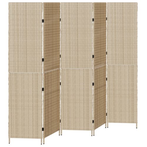  5 Paneles Páraván Összecsukható Bézs 245x180 cm Poly Rattan