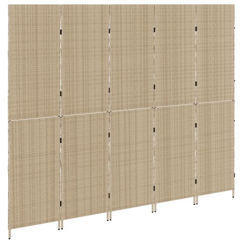  5 Paneles Páraván Összecsukható Bézs 245x180 cm Poly Rattan