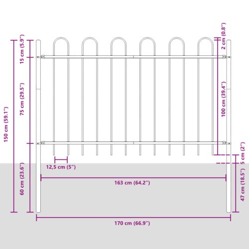  Kerti Kerítés Íves Felső Szürke 1,7x1 m Acél