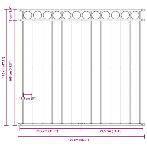  Fehér Kerítéspanel 1,7x1,2 m Acél