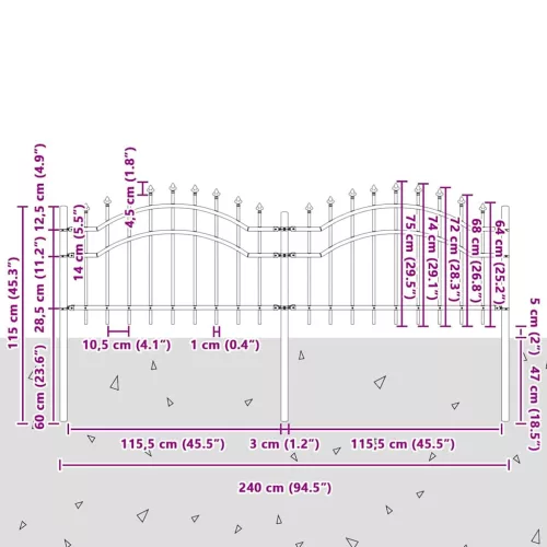  Kerti Kerítés Szürke 115 cm Porszórt Acél
