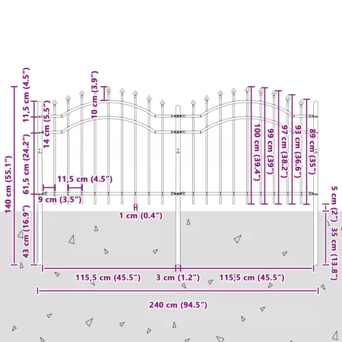  Kerti Kerítés Szürke 140 cm Porszórt Acél