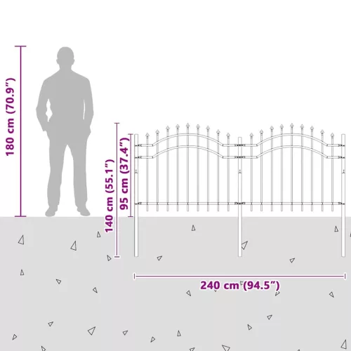  Kerti Kerítés Szürke 140 cm Porszórt Acél