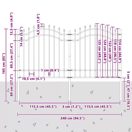  Kerti Kerítés Szürke 165 cm Porszórt Acél